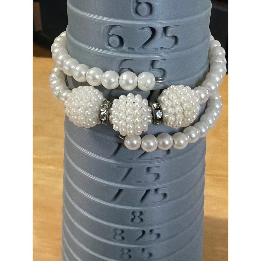 White Faux Pearl Triple‎ Strand Wrap Coil Bracelet with Crystal Accents Bridal